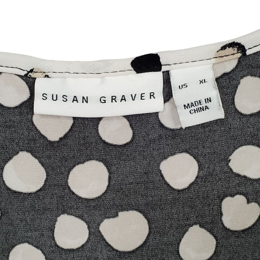 Susan Graver XL Tunic Top Polka Dot V Neck Liquid Knit Long Sleeve Flared Hem - Picture 8 of 11